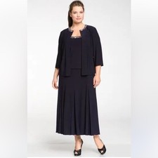 Alex Evenings Beaded Dress Jacket Navy Blue Sz 12 Formal Evening Maxi