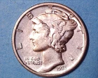 1931 Mercury Head Silver Dime VF+ CLEANED.  *** 301-6