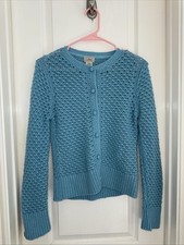 L.L. Bean S wool angora light blue cardigan sweater Open Crochet