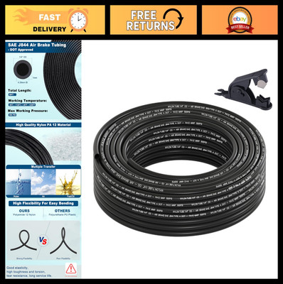50FT 1/4'' DOT Approved Nylon Air Hose - SAE J844 Pneumatic Tubing for Trucks, Tr