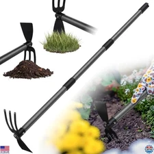 2-in-1 Garden Hoe & Cultivator Rake, 45" Long Handle for Weeding & Tilling