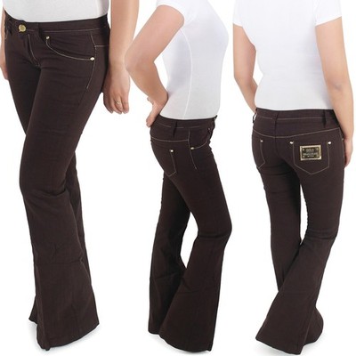 Damen Bootcut Hose Schlaghose Hüftjhose Stretchhose Flared weites Bein in Braun