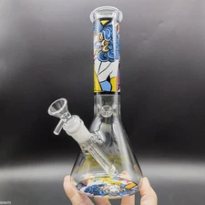 10 Inch Colorful Print Glass Bong Clear Water Pipe Hookah with Bubbler Design