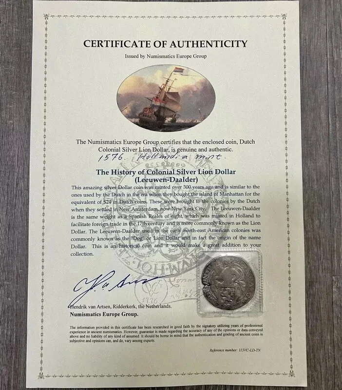 First Silver Dollar 1602 Dutch Colonial Holland mint 423 years old Early date RR - Image 3 of 3