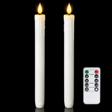 Homemory Real Wax Flameless Taper Candles with Remote Timer, B-White 