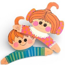 Boy and Girl vintage boutique figural novelty face hangers Gibson Hanger Pals