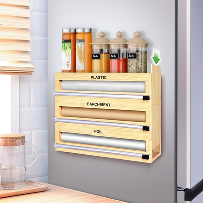 #ad Magnetic Plastic Wrap Dispenser with Cutter 3 in 1 Refrigerator Bamboo Organ... $56.70