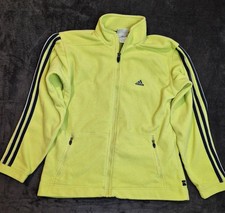 Adidas Fleece Jacket Womens UK 12 Lime Green Full Zip 90s Vintage Three Stripe