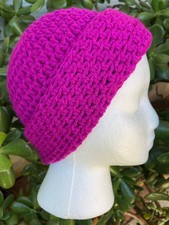 New Crochet Winter Warm Beanie Hat Soft Thick RASPBERRY