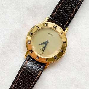 Montre Femme GUCCI 3001L Quartz Lunette Dorée Classique Fonctionne Rare