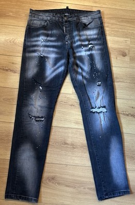 Dsquared2 Herren Schwarz Grafik Slim Fit Cool Guy Jeans Gr 50 Uk 36 Taille 32 Bein