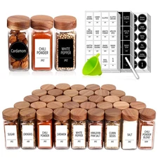 48 Spice Jars with 547 Labels and Shaker Lids - Glass - 4 Oz Square Container...