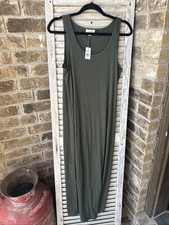 NWT Loft  Ribbed Maxi Dress Size Small Green Side Slits Scoop Neck