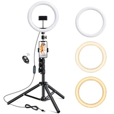 10.2 inch Selfie Ring Light with Tripod Stand & 2 Phone Holders, Dimmable Led...