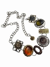 Chico's Concho Belt Boho Chunky Chain Belt Oversized Jewels Silver Tone