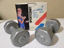 Juego de mancuernas Sportcraft 1981 vintage 5 libras pesas clásicas en caja mancuerna