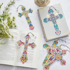Completed Diamond Art 5D Cross Bookmark Made with Crystal Gems One Religious