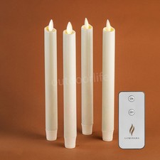 Set of 4 Luminara Flameless Wax Taper Candles w/Moving Flame Remote Ivory 9.5"