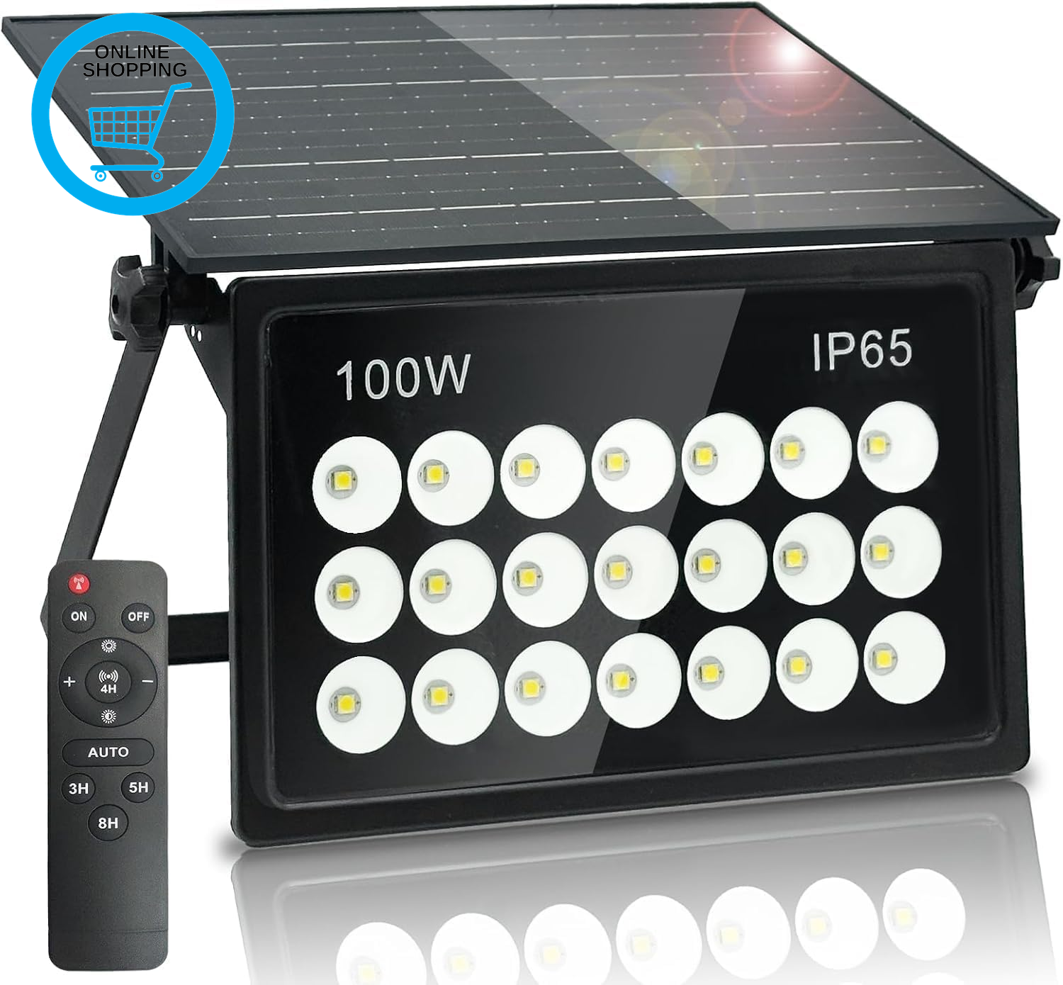 100W Solar Security Lights Outdoor, Solar Wall Light IP65 Waterproof 6500K Cool
