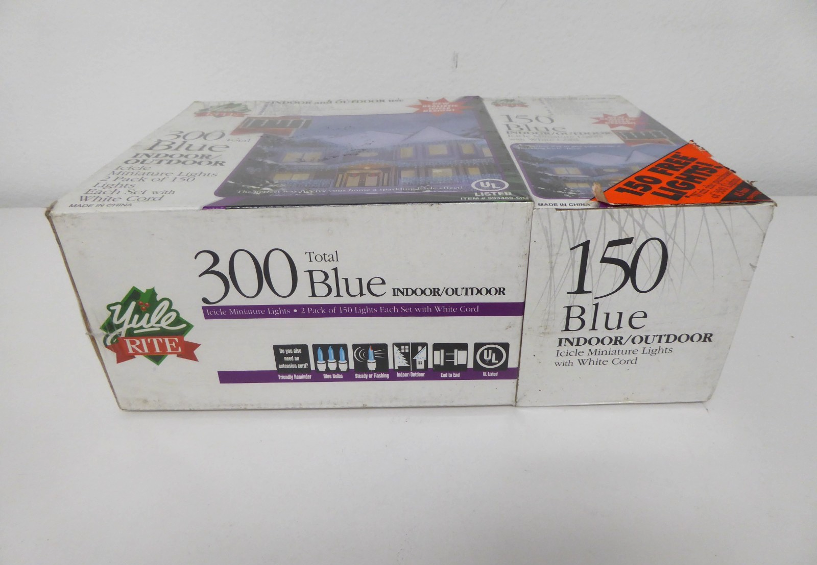 Vintage Yule Rite Blue Icicle Christmas Light Set 300 ct White Cord NOS ...