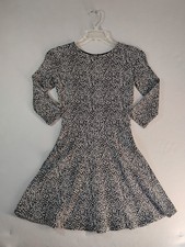 GAP Womens Dress 0 Black Animal Print Fit Flare 3/4 Sleeve Back Zip Casual