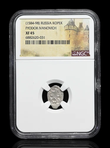 RUSSIA. Fyodor Ivanovich, 1584-1598. Silver Kopek, NGC XF45