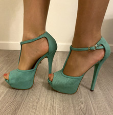 High Heels Plateau Sandaletten PeepToe, Buffalo, Minze, Leder, 36, Sexy getragen