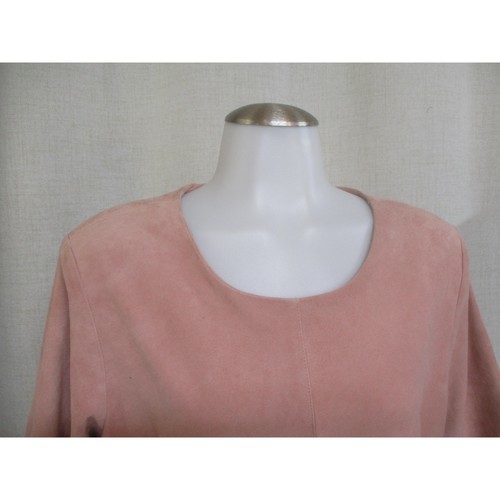 IN TRANSIT 2 Rose Gold Pink Back Zipper Shoulder Pads Leather Blouse Large - Picture 2 of 5