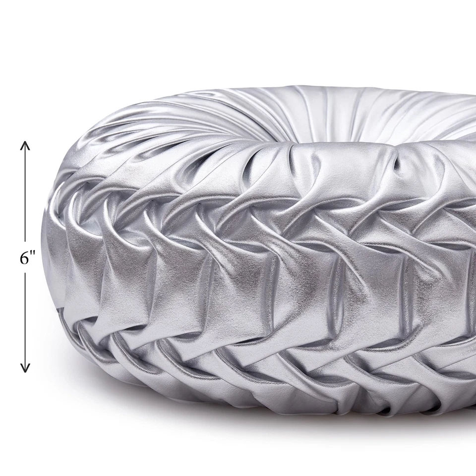 Круглые подушки, тыква плиссированные ручной работы металлические подушки, серебряные Pi... - Изображение 3 из 4