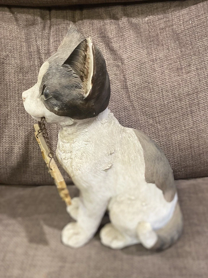 Letrero de bienvenida de gato gris oscuro/blanco usado puerta saludador Foto 3 de 4