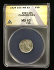 1924 Mercury Dime ANACS MS 62 *Clashed Dies* FSB Full Bands