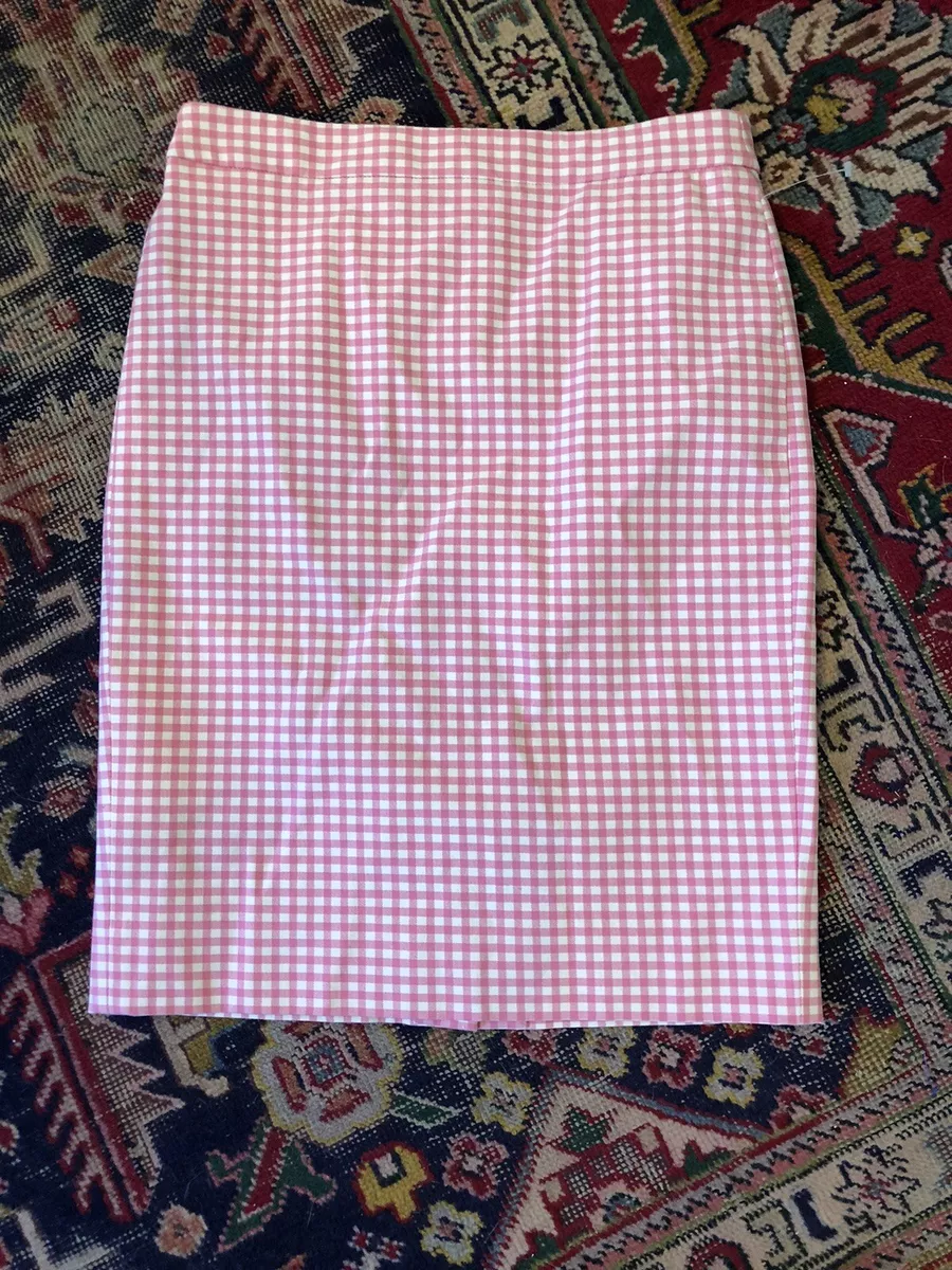 J Crew No. 2 Pencil Skirt 4 Small Pink White Gingham Checkered
