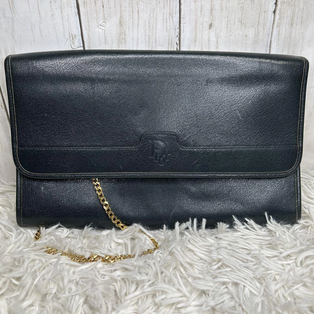 Christian Dior Sac à Bandoulière Chaîne Cuir Logo Marine Bandoulière Trotter
