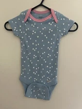 Gerber Baby Girls Allover Heart Print Short Sleeve 100% Cotton Onesie Blue 0-3M