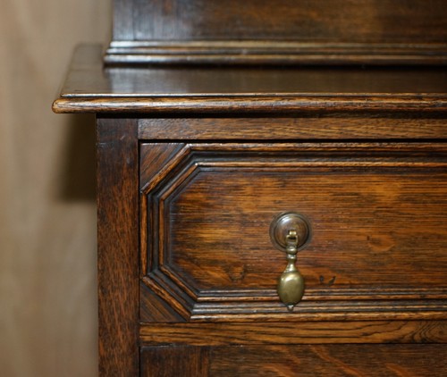 VINTAGE JACOBEAN REVIVAL ENGLISH CARVED OAK LIBRARY BOOKCASE DRESSER CUPBOARD - Picture 7 of 20