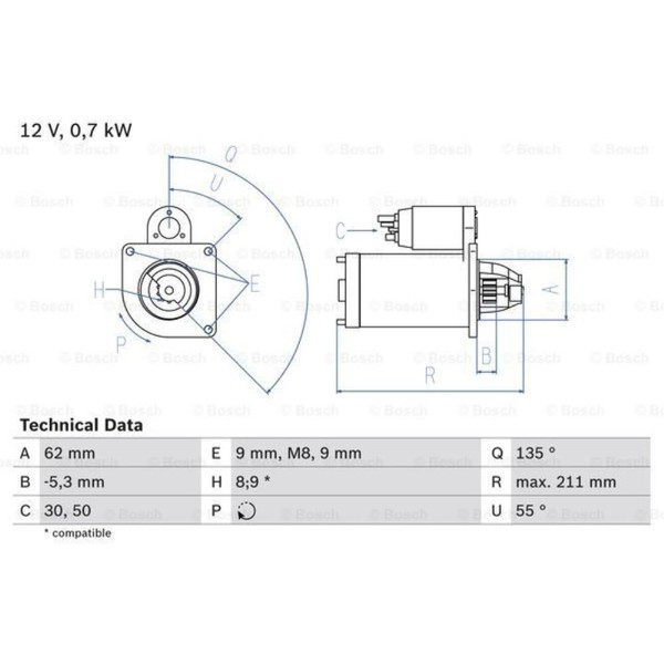 Bosch Anlasser Starter 0.7Kw FüR CitroëN Berlingo Kasten 0 986 017 930-image