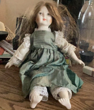 Vintage Porcelain Doll 16" Tall creepy doll stripe dress
