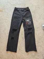 ROMWE Mushroom Trouser Pants Men's Black Goth Emo Grunge Size Medium Pockets 6