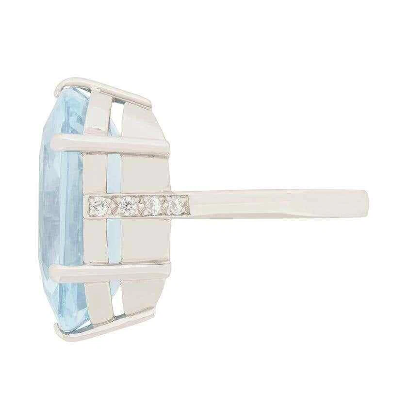 Women's 935 Silver Cushion Cut Blue Aquamarine & White CZ 14.75 CT Wedding Ring - Image 3 of 4