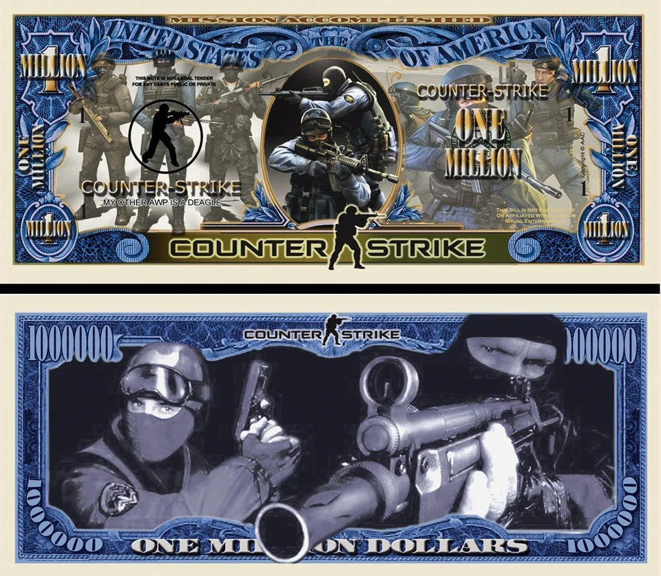 COUNTER STRIKE BILLET 1 MILLION DOLLARS US ! Collection Jeu Vidéo Série GAMER CS