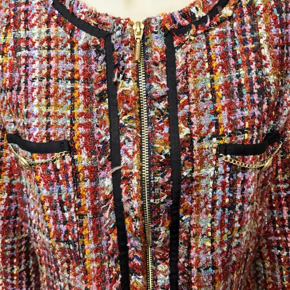 Blazer de tweed GUESS Runway Mikaela botões de corrente dourada vermelho tamanho pequeno - Imagem 2 de 4