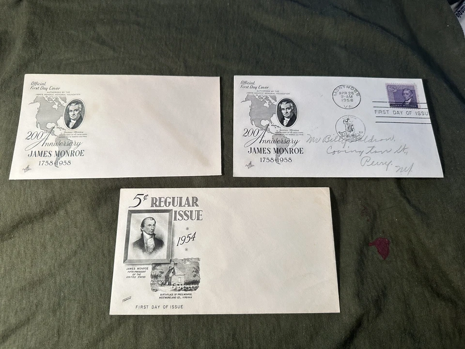 USPS Stamps First Day of Issue - James Monroe.  Set of 3 postcards - Image 2 of 4