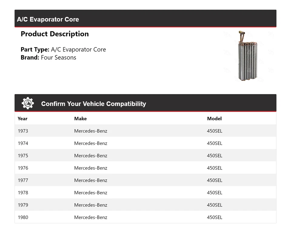 For 1973-1980 Mercedes-Benz 450SEL A/C Evaporator Core 4 Seasons 1974 1975 1976 - Image 2 of 4