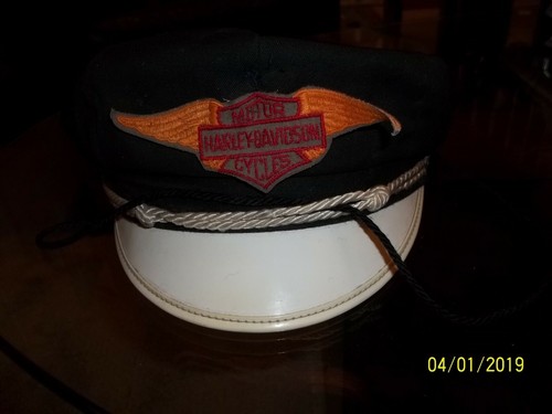 VINTAGE Harley-Davidson Captains Hat Black Orange White MUST SEE BUY NICE - 第 1/11 張圖片