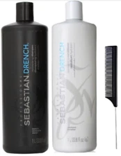 Sebastian Drench Shampoo and Conditioner 33.8o Duo 33.8oz with black steel comb