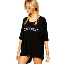 Suzanjas Oversized Beach Shirt With Print COCONUT In Black White OZ M - L