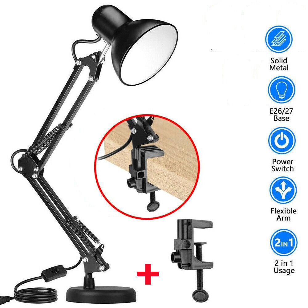 Clip-On Desk Lamp LED Flexible Arm Study Reading Table Night Light Base & Clamp