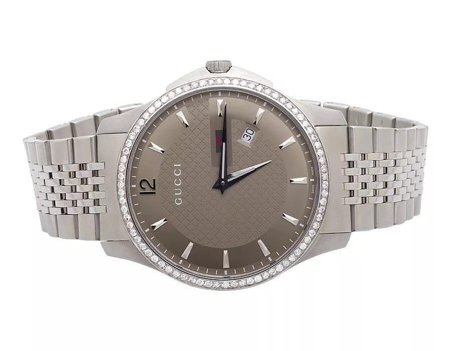 Montre homme 40 mm Gucci G Timeless S.Steel cadran marron diamant YA126310 1,5 ct