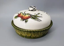 Fitz & Floyd Vista Bella Round Baker Dish, Casserole, Embossed, Tomatoes Peas 