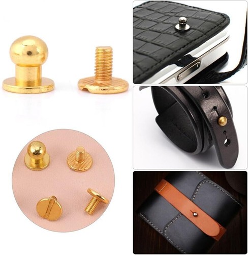 50pcs M3 Round Head Solid Brass Stud Screw Rivet Chicago Button Leather Craft - Picture 7 of 28